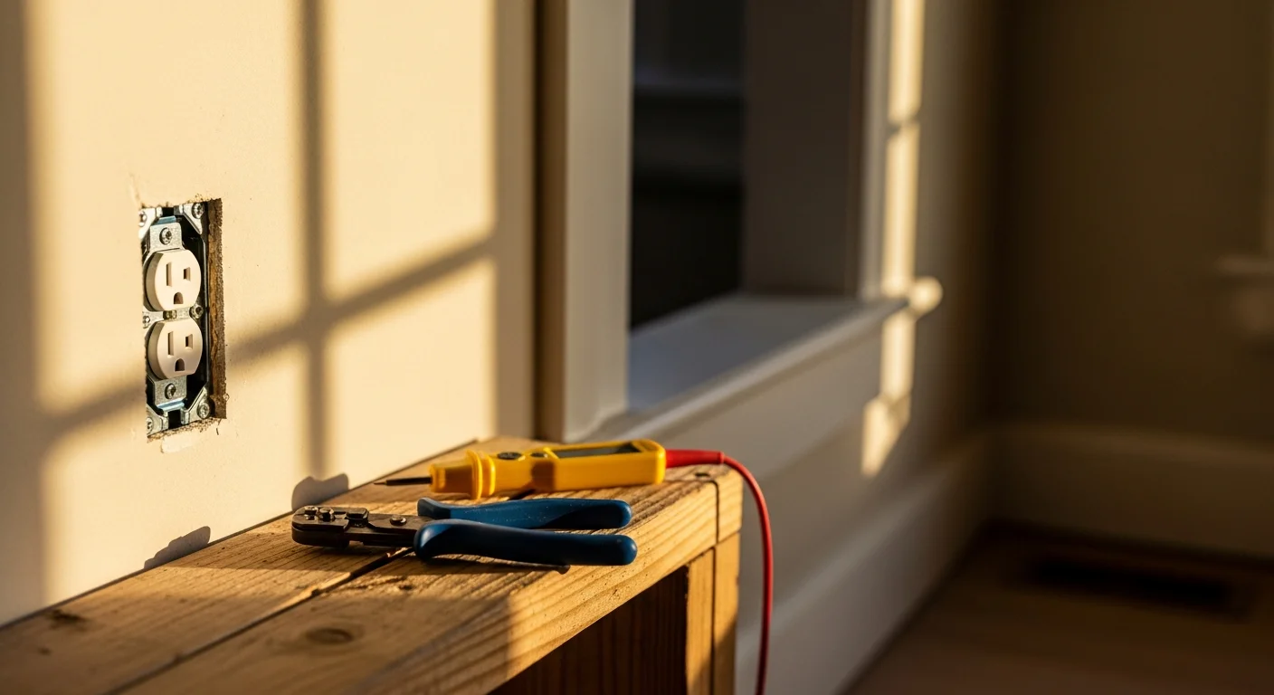 Electrician installing outlet in home
