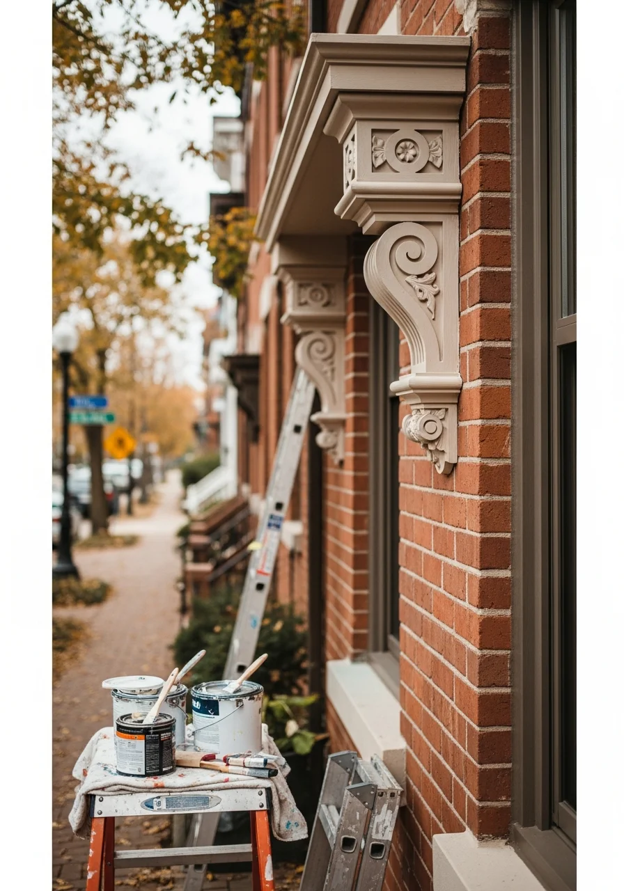 Contractor performing detailed repair work on original exterior trim of a Hyde Park historic home.
